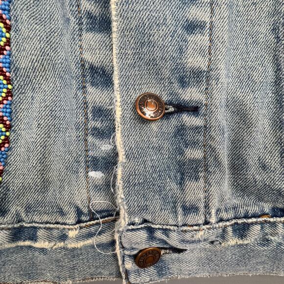 Vintage Gap 1969 Denim Jacket XS Beaded Floral Y2K Custom Folk Boho - Picture 6 of 10
